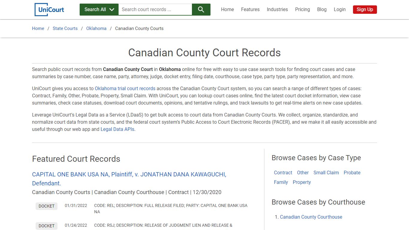 Canadian County Court Records | Oklahoma | UniCourt